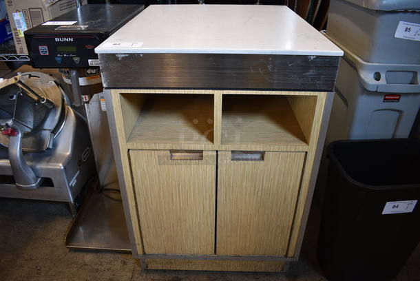 Wood Pattern Counter w/ 2 Doors and Stone Pattern Countertop on Commercial Casters. 24x30x34