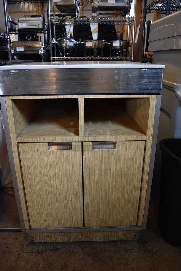 Wood Pattern Counter w/ 2 Doors and Stone Pattern Countertop on Commercial Casters. 24x30x34 - Image 4 of 5