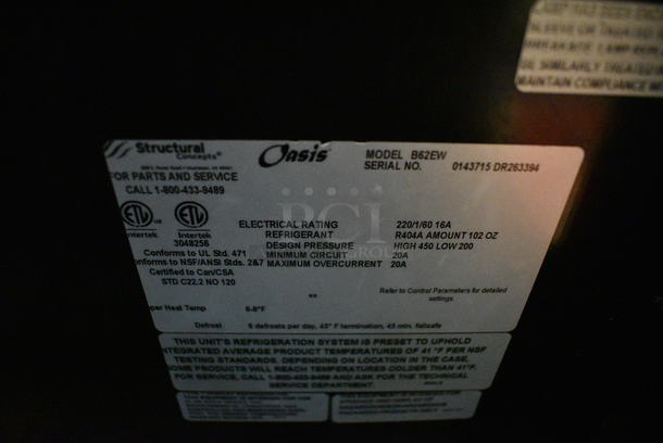 GREAT! Structural Oasis Model B62EW Stainless Steel Commercial Open Grab N Go Merchandiser w/ Metal Shelves on Commercial Casters. Missing Right Side Glass Pane. 115/230 Volts, 1 Phase. 66x25x83. Unit Was Working When Removed - Image 6 of 6