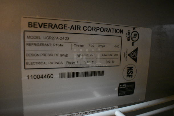 GREAT! Beverage Air Model UCR27A-24-23 Stainless Steel Commercial Single Door Work Top Cooler on Commercial Casters. 115 Volts, 1 Phase. 27x30x32. Tested and Working! - Image 5 of 5