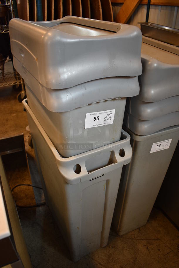 2 Gray Poly Slim Jim Trash Cans w/ 2 Lids. 20x11x30. 2 Times Your Bid! - Image 2 of 3