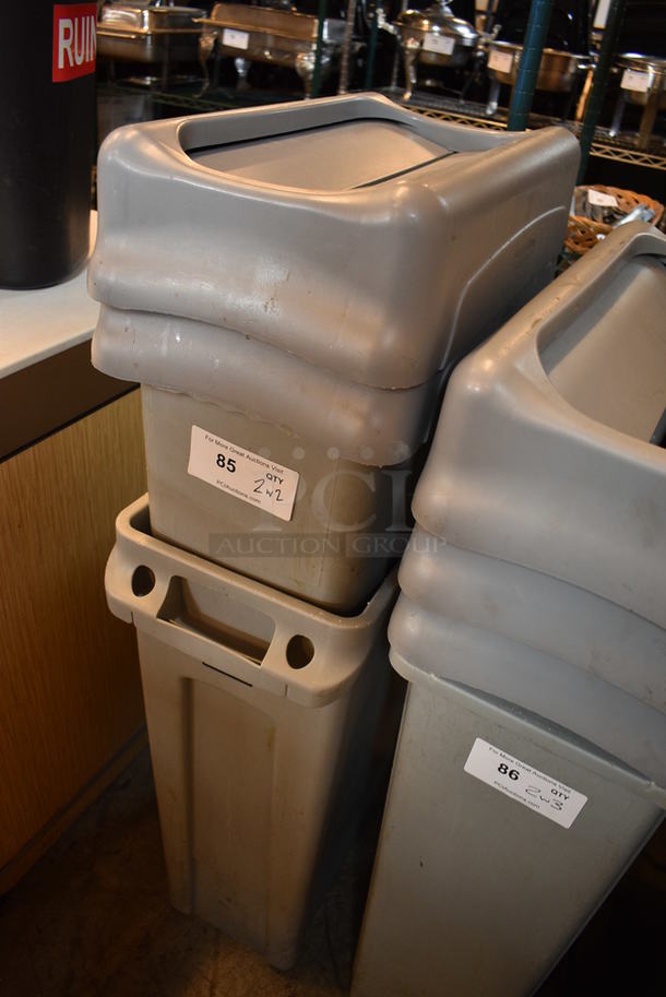 2 Gray Poly Slim Jim Trash Cans w/ 2 Lids. 20x11x30. 2 Times Your Bid! - Image 3 of 3
