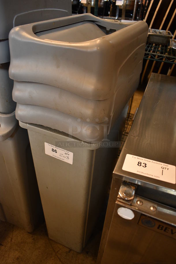 2 Gray Poly Slim Jim Trash Cans w/ 3 Lids. 20x11x30. 2 Times Your Bid! - Image 2 of 3