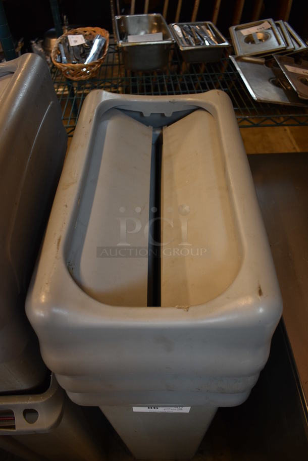 2 Gray Poly Slim Jim Trash Cans w/ 3 Lids. 20x11x30. 2 Times Your Bid! - Image 3 of 3