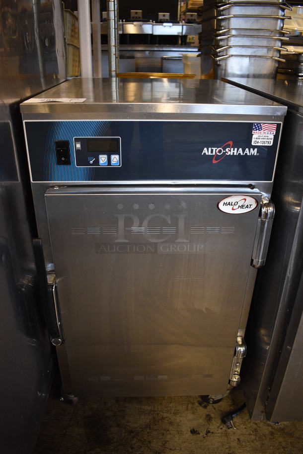 SWEET! 2014 Alto Shaam Model 500-S Stainless Steel Commercial Holding Cabinet on Commercial Casters. 120 Volts, 1 Phase. 18x25x32. Tested and Working!