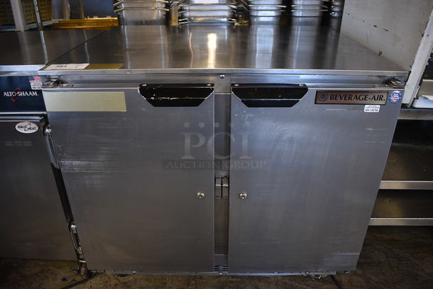 NICE! Beverage Air Model UCR36A-09-23 Stainless Steel Commercial 2 Door Work Top Cooler on Commercial Casters. 115 Volts, 1 Phase. 36x30x32. Tested and Working!