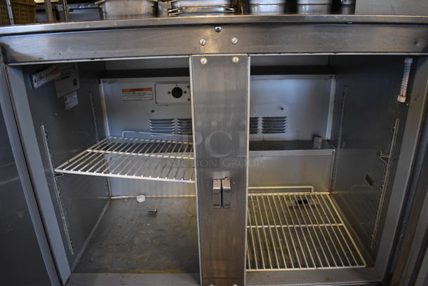 NICE! Beverage Air Model UCR36A-09-23 Stainless Steel Commercial 2 Door Work Top Cooler on Commercial Casters. 115 Volts, 1 Phase. 36x30x32. Tested and Working! - Image 4 of 5