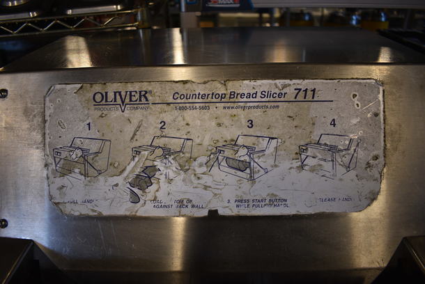 AWESOME! Oliver Model 711 Stainless Steel Commercial Bread Loaf Slicer on Stainless Steel Commercial Equipment Stand w/ Commercial Casters. 115 Volts, 1 Phase. 25x29x48. Tested and Working! - Image 5 of 7