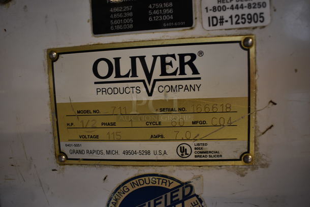 AWESOME! Oliver Model 711 Stainless Steel Commercial Bread Loaf Slicer on Stainless Steel Commercial Equipment Stand w/ Commercial Casters. 115 Volts, 1 Phase. 25x29x48. Tested and Working! - Image 7 of 7