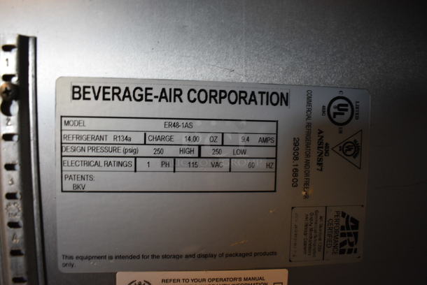 GREAT! Beverage Air Model ER48-1AS Stainless Steel Commercial 2 Door Reach In Cooler on Commercial Casters. 115 Volts, 1 Phase. 52x33x83.5. Tested and Powers On But Does Not Get Cold - Image 5 of 7