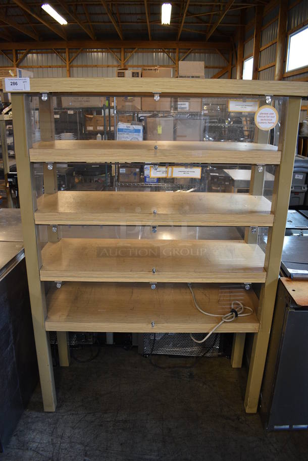 Wood Pattern 5 Tier Shelving Unit w/ Poly Flaps. 49.5x19.5x69.5 - Image 1 of 3