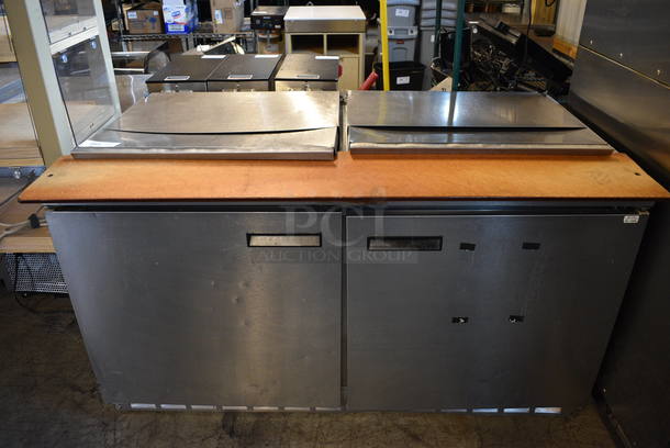 WOW! 2014 Delfield Model 4460N-24M-ABP2 Stainless Steel Commercial Prep Table w/ Cutting Board, 2 Lids and 2 Doors on Commercial Casters. 115 Volts, 1 Phase. 60x34x36. Tested and Working!