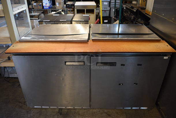 WOW! 2014 Delfield Model 4460N-24M-ABP2 Stainless Steel Commercial Prep Table w/ Cutting Board, 2 Lids and 2 Doors on Commercial Casters. 115 Volts, 1 Phase. 60x34x36. Tested and Working! - Image 1 of 7