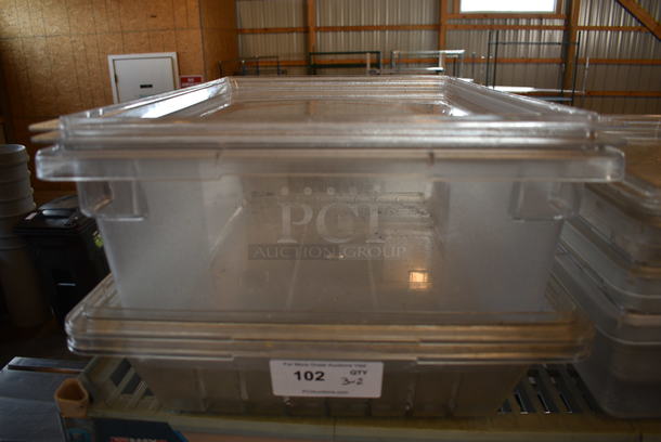 3 Poly Clear Bins w/ 2 Lids. 18x26x5, 18x26x8. 3 Times Your Bid!