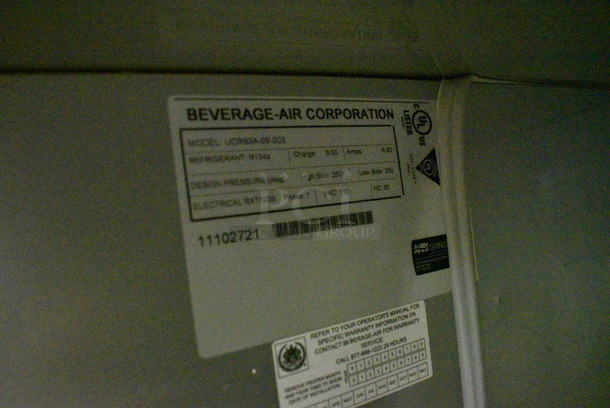 SWEET! Beverage Air Model UCR93A-09-003 Stainless Steel Commercial 3 Door Work Top Cooler on Commercial Casters. 115 Volts, 1 Phase. 93x33x32. Tested and Powers On But Does Not Get Cold - Image 7 of 7