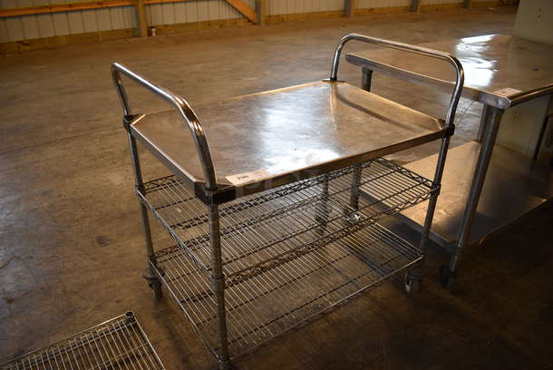 Metal Chrome Finish 3 Tier Cart w/ 2 Push Handles on Commercial Casters. 38x24x39 - Image 2 of 3