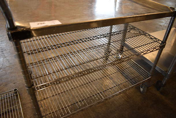 Metal Chrome Finish 3 Tier Cart w/ 2 Push Handles on Commercial Casters. 38x24x39 - Image 3 of 3