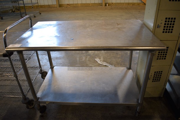 Stainless Steel Table w/ Metal Undershelf on Commercial Casters. 48x30x35