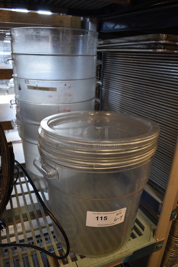 6 Clear Poly Cylindrical Bins w/ 4 Lids. 13.5x12.5x12. 6 Times Your Bid! - Image 2 of 3