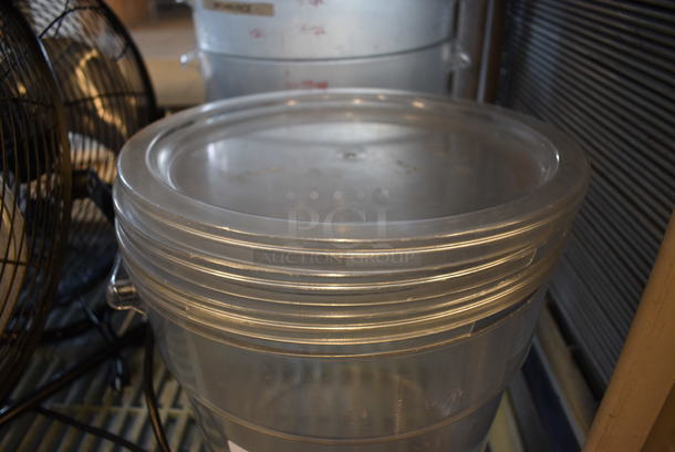 6 Clear Poly Cylindrical Bins w/ 4 Lids. 13.5x12.5x12. 6 Times Your Bid! - Image 3 of 3