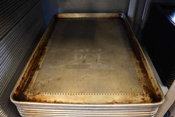 10 Metal Full Size Perforated Baking Pans. 18x26x1. 10 Times Your Bid!