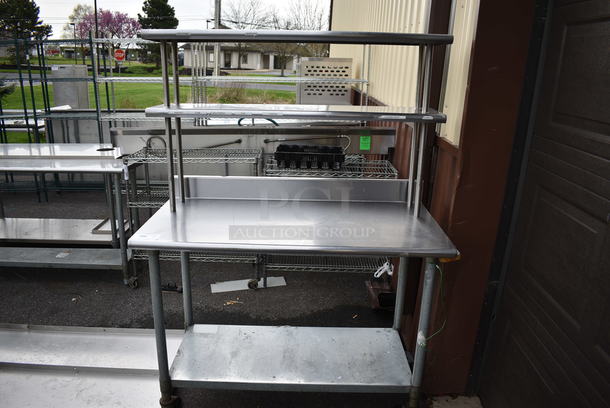Stainless Steel Table w/ Double Overshelf and Undershelf on Commercial Casters. 48x24x67