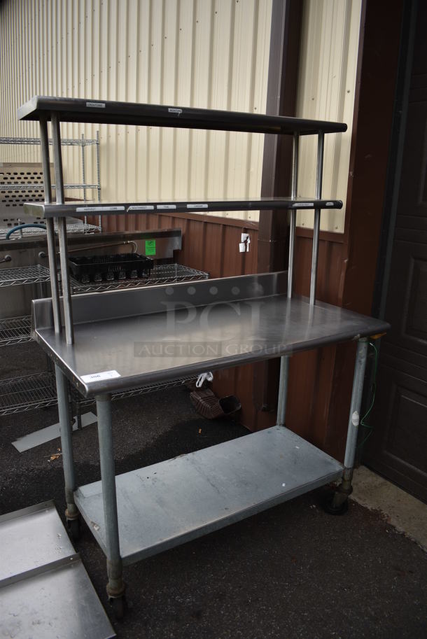 Stainless Steel Table w/ Double Overshelf and Undershelf on Commercial Casters. 48x24x67 - Image 2 of 5