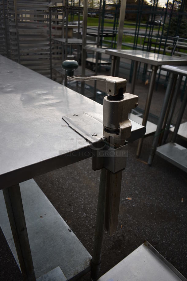Stainless Steel Table w/ Mounted Commercial Can Opener and Metal Undershelf. 63x18x41 - Image 4 of 4