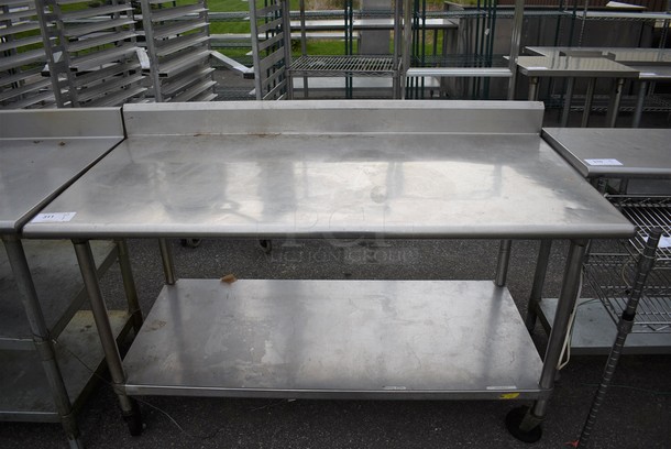 Stainless Steel Table w/ Backsplash and Metal Undershelf on Commercial Casters. 60x30x38