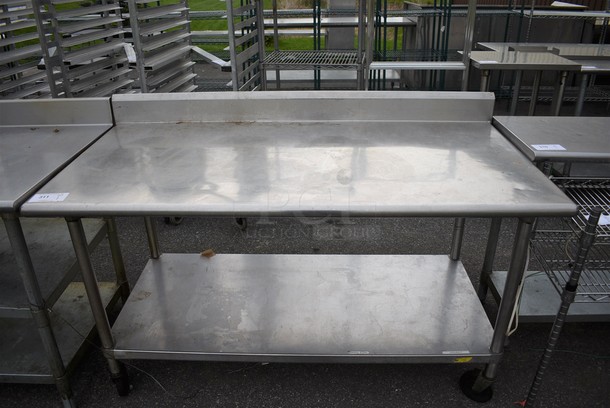 Stainless Steel Table w/ Backsplash and Metal Undershelf on Commercial Casters. 60x30x38 - Image 1 of 5