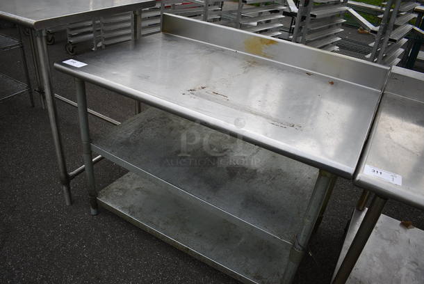 Stainless Steel Table w/ Backsplash and 2 Metal Undershelves. 48x30x38 - Image 2 of 3