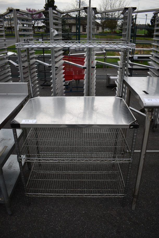 Metal Table w/ 2 Metro Style Undershelves and Overshelf. 36x24x55