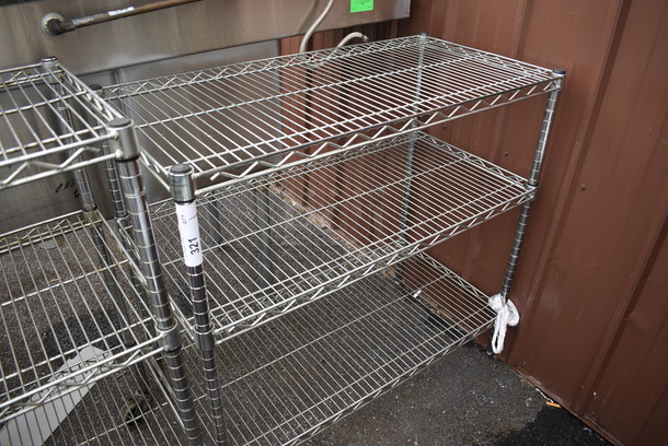 Chrome Finish 3 Tier Shelving Unit. 36x18x35. BUYER MUST DISMANTLE. PCI CANNOT  DISMANTLE FOR SHIPPING. PLEASE CONSIDER FREIGHT CHARGES. - Image 1 of 3
