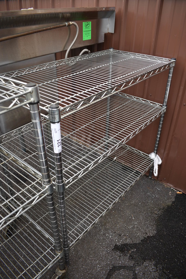 Chrome Finish 3 Tier Shelving Unit. 36x18x35. BUYER MUST DISMANTLE. PCI CANNOT  DISMANTLE FOR SHIPPING. PLEASE CONSIDER FREIGHT CHARGES. - Image 2 of 3