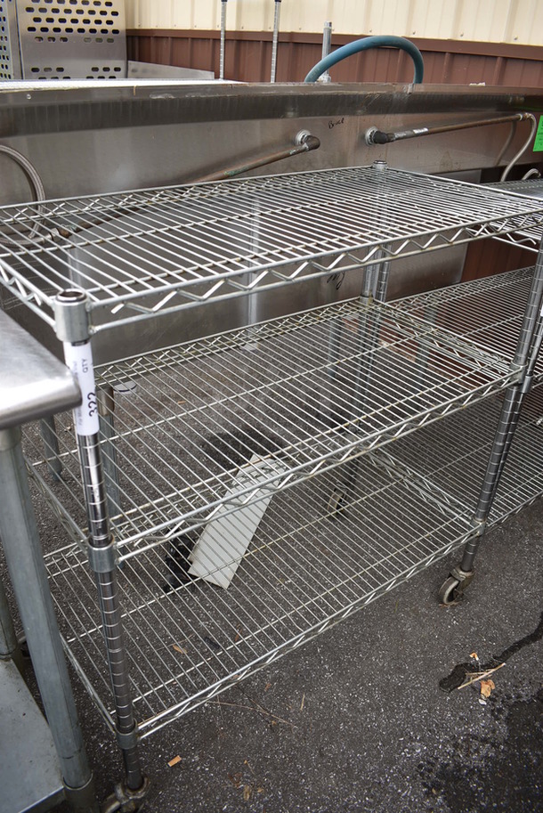 Chrome Finish 3 Tier Shelving Unit on Commercial Casters. 36x18x38. BUYER MUST DISMANTLE. PCI CANNOT  DISMANTLE FOR SHIPPING. PLEASE CONSIDER FREIGHT CHARGES.
