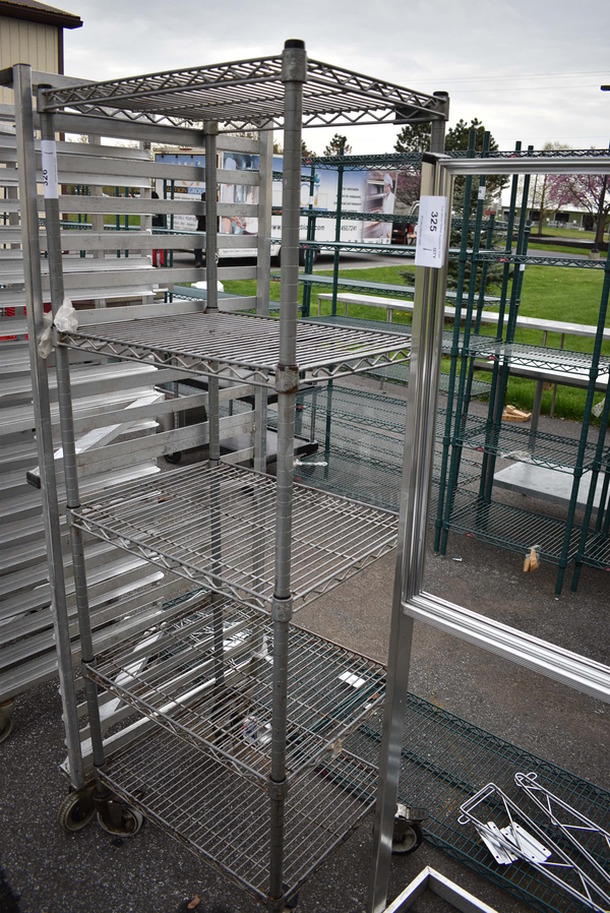 Chrome Finish 5 Tier Metro Style Shelving Unit on Commercial Casters. 24x18x68. BUYER MUST DISMANTLE. PCI CANNOT  DISMANTLE FOR SHIPPING. PLEASE CONSIDER FREIGHT CHARGES. - Image 1 of 3