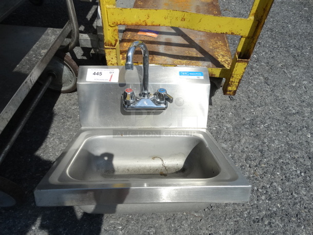 Stainless Steel Commercial Wall Mount Single Bay Sink w/ Faucet and Handles. 17x15.5x18