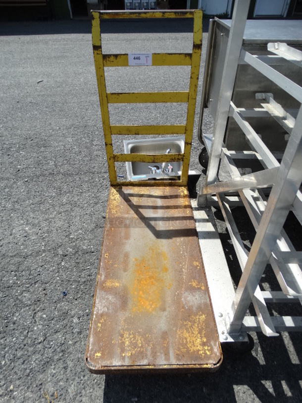 Yellow Metal Flat Cart on Commercial Casters. 41x18x40