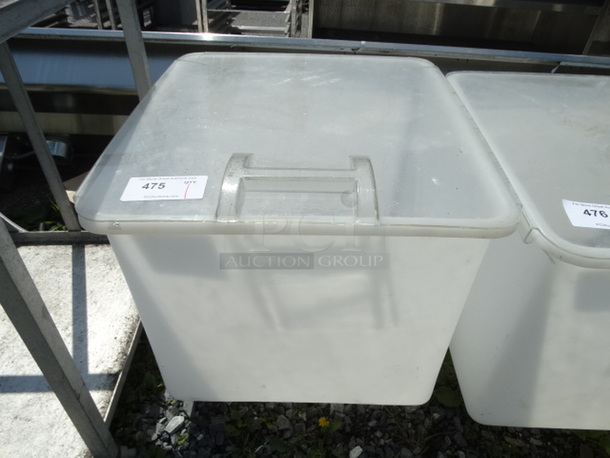 White Poly Ingredient Bin w/ Clear Lid on Commercial Casters. 22x24x22