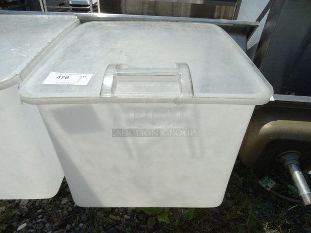 White Poly Ingredient Bin w/ Clear Lid on Commercial Casters. 22x24x22