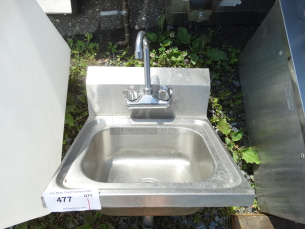 Stainless Steel Commercial Single Bay Wall Mount Sink w/ Faucet and Handles. 16x16.5x18