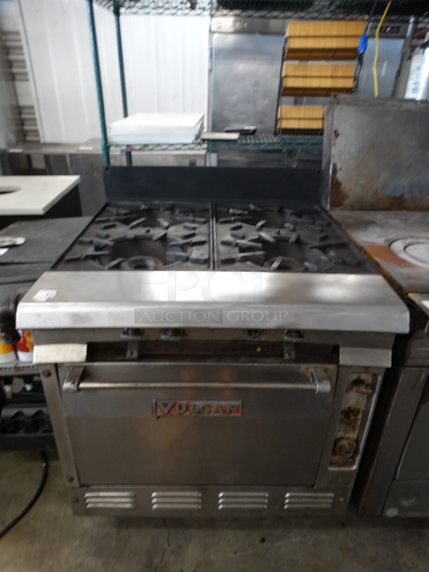 GREAT! Vulcan Stainless Steel Commercial Gas Powered 4 Burner Range w/ Lower Oven. 34x36x43