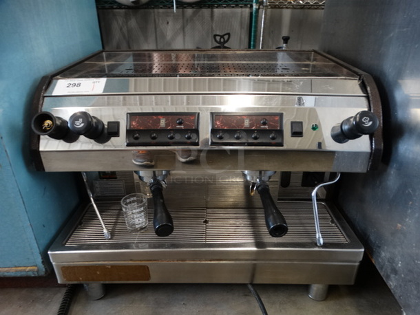 GORGEOUS! Venezia Model ESP2 Stainless Steel Commercial Countertop 2 Group Espresso Machine w/ 2 Portafilters and 2 Steam Wands. 220-240 Volts, 1 Phase. 28x22x22