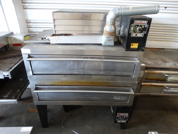 2 BEAUTIFUL! Garland Model G56PT Stainless Steel Commercial Natural Gas Powered Single Air Deck Pizza Ovens on Metal Legs. 80,000 BTU. 63x50x78. 2 Times Your Bid!