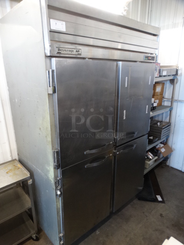 GREAT! Beverage Air Model ER48-1AHS Stainless Steel Commercial 4 Half Size Door Reach In Cooler. 115 Volts, 1 Phase. 52x32x79. Tested and Working!