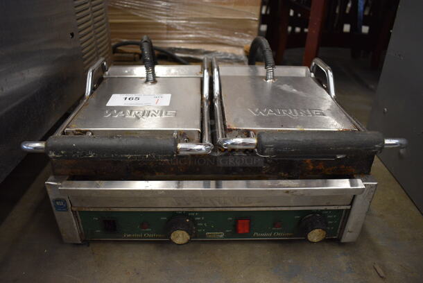 NICE! Waring Stainless Steel Commercial Countertop Electric Powered Double Panini Press. 21x16x11. Cannot Test Due To Plug Style
