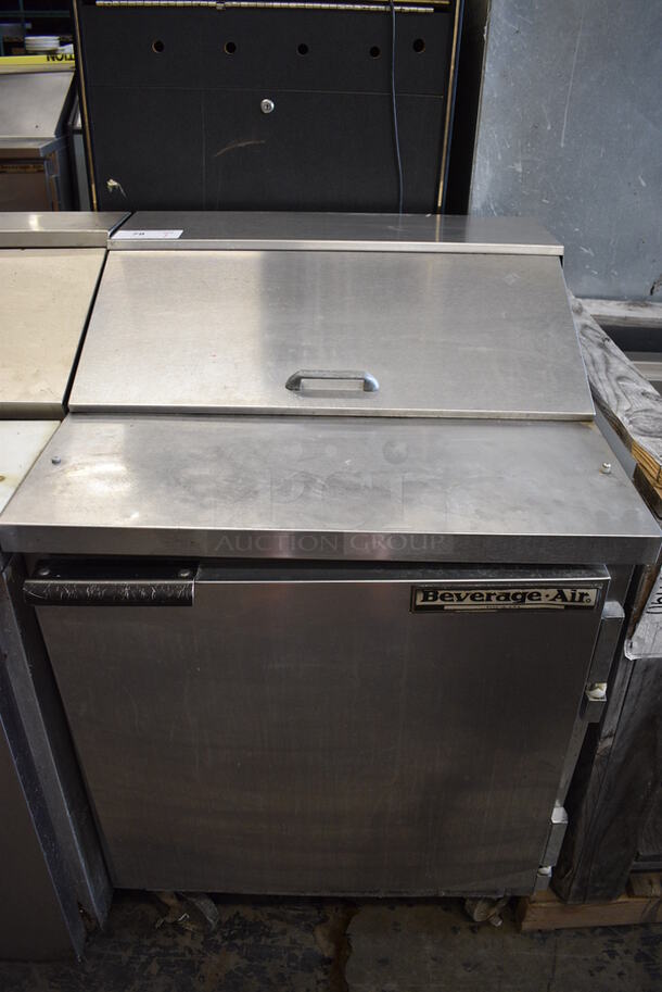 NICE! Beverage Air Model SP27 Stainless Steel Commercial Sandwich Salad Prep Table Bain Marie Mega Top on Commercial Casters. 115 Volts, 1 Phase. 27x28x42. Tested and Powers On But Does Not Get Cold