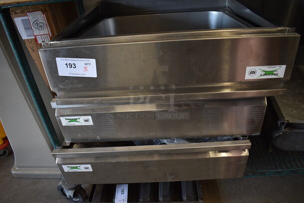 3 Stainless Steel Drawers w/ Metal Inserts. 25x24x7. 3 Times Your Bid!