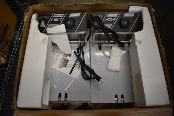 BRAND NEW IN BOX! Zokop Stainless Steel Commercial Countertop Electric Powered Double Bay Fryer w/ 2 Lids. 22x17x11