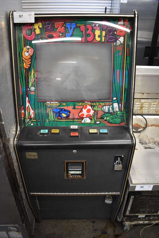 Metal Floor Style Crazy Bugs Arcade Game w/ Cash Acceptor. 25x28x61. Cannot Test - Needs To Be Rewired